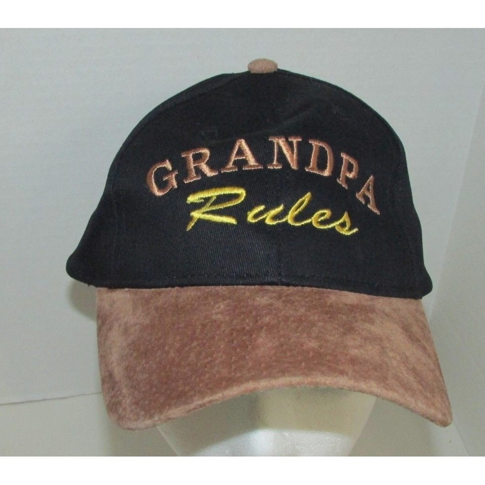 Grandpa Rules black‎ brown suede embroidered baseball hat cap adjustable